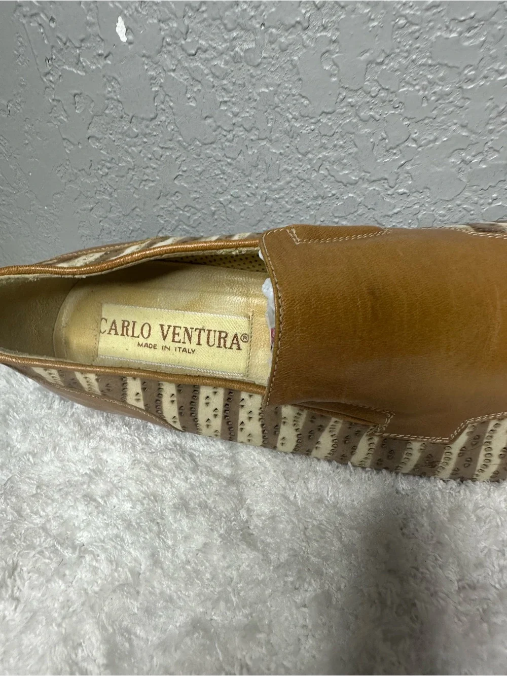 Carlo Ventura Italian Leather Striped Square Toe loafers 41 US 8